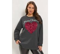Yours Women's 'Merry Christmas' Sequin Heart Novelty Sweatshirt in Grey | Size: 20 Yours Grey 20