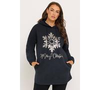 Yours Women's 'Merry Christmas' Sequin Snowflake Hoodie in Black | Size: 18