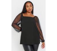 Yours Curve Mesh Glitter Sleeve Top - Women's - Plus Size Curve Black