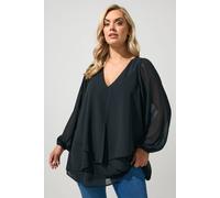 Yours Women's Mesh Layered V-Neck Blouse in Black | Size: 18