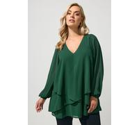 Yours Women's Mesh Layered V-Neck Blouse in Dark Green | Size: 24