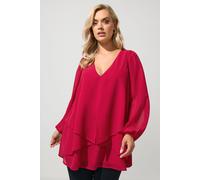 Yours Women's Mesh Layered V-Neck Blouse in Fuchsia | Size: 20