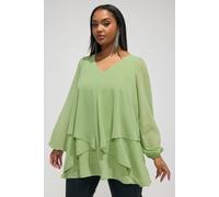 Yours Women's Mesh Layered V-Neck Blouse in Green | Size: 26-28 Yours Green 26-28