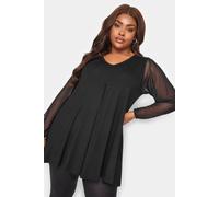 Yours Curve Mesh Sleeve Pleated Swing Top - Women's - Plus Size Curve Black