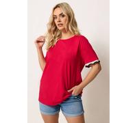 Yours Curve Metallic Crochet Trim T-Shirt - Women's - Plus Size Curve Red