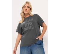 Yours Women's 'Milan, NYC & Paris' Studded T-Shirt in Grey | Size: 22/24