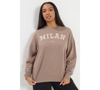 Yours Women's 'Milan' Slogan Sweatshirt in Taupe | Size: 30-32 Yours Taupe 30-32