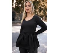 Yours Women's Mixed Rib Peplum Top in Black | Size: 18 Yours Black 18