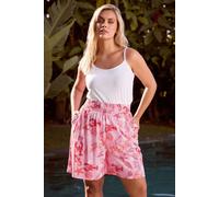 Yours Women's Mixed Shell Shirred Shorts in Pink | Size: 14/16