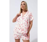 Yours Women's Mixed Shirt & Short Pyjama Set in White | Size: 18 Yours White 18