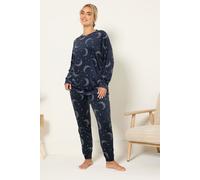 Yours Women's Moon & Star Fleece Pyjama Set in Dark Navy | Size: 34-36 Yours Dark Navy 34-36