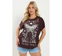 Yours Women's 'Mystic Soul' Laser Cut Slogan T-Shirt in Chocolate | Size: 26/28
