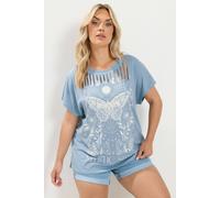 Yours Women's 'Mystic Soul' Laser Cut Slogan T-Shirt in Light Blue | Size: 20
