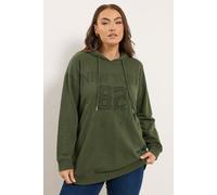 Yours Women's 'New York' Embroidered Slogan Hoodie in Dark Green | Size: 22-24 Yours Dark Green 22-24