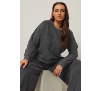 Yours Curve Grey 'New York' Embroidered Slogan Sweatshirt - Women's - Plus Size Curve