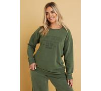 Yours Curve Khaki 'New York' Slogan Sweatshirt - Women's - Plus Size Curve