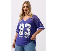 Yours Women's 'New York' Varsity Mesh Top in Indigo | Size: 20 Yours Indigo 20