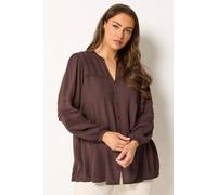 Yours Curve Brown Notch Neck Crochet Blouse - Women's - Plus Size Curve