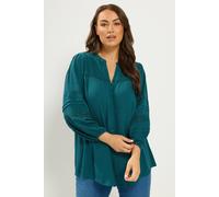 Yours Women's Notch Neck Crochet Blouse in Teal | Size: 26/28