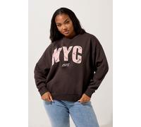 Yours Women's 'NYC' Check Crew Neck Sweatshirt in Brown | Size: 18 Yours Brown 18