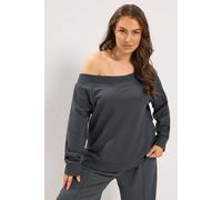 Yours Women's Off Shoulder Ribbed Sweatshirt in Grey | Size: 14/16