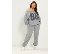 Yours Women's Off-Shoulder Sweatshirt & Jogger Set in Grey | Size: 18 Yours Grey 18