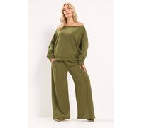 Yours Women's Off Shoulder Sweatshirt & Jogger Wide Leg Set in Light Khaki | Size: 14/16R