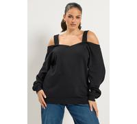 Yours Women's Off Shoulder V-Neck Sweatshirt in Black | Size: 22/24