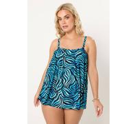 Yours Curve Blue Pacific Abstract Print Tankini Top - Women's - Plus Size Curve