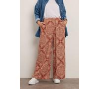 Yours Curve Rust Paisley Crinkle Wide Leg Trousers - Women's - Plus Size Curve Brown