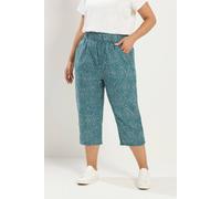 Yours Women's Paisley Cropped Trousers in Turquoise | Size: 14