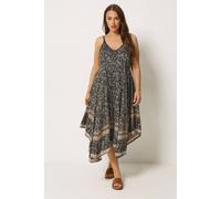 Yours Women's Paisley Hanky Hem Dress in Black | Size: 30-32 Yours Black 30-32