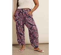 Yours Curve Blue Paisley Print Harem Trousers - Women's - Plus Size Curve