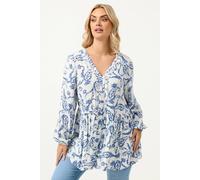 Yours Curve Blue Paisley Print Ruffle Blouse - Women's - Plus Size Curve