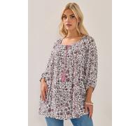 Yours Curve Paisley Print Sequin Tie Neck Top - Women's - Plus Size Curve Pink