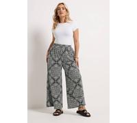 Yours Curve Paisley Textured Wide Leg Trousers - Women's - Plus Size Curve Black
