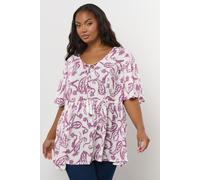 Yours Curve Paisley Print Tie Front Top - Women's - Plus Size Curve White
