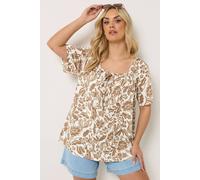 Yours Curve Brown Paisley Tie Neck Blouse - Women's - Plus Size Curve