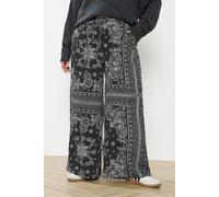 Yours Curve Paisley Wide Leg Trousers - Women's - Plus Size Curve Black