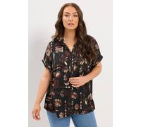 Yours Women's Palm Leaf Boxy Shirt in Black | Size: 18