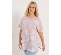 Yours Women's Palm Leaf Linen Boxy T-Shirt in Light Pink | Size: 20