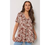 Yours Curve Palm Leaf Swing Top - Women's - Plus Size Curve Brown