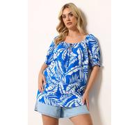 Yours Women's Palm Leaf Tie Neck Blouse in Blue | Size: 22-24 Yours Blue 22-24