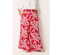 Yours Women's Palm Leaf Wide Leg Trousers in Red | Size: 16S