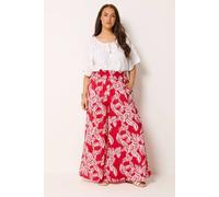 Yours Women's Palm Leaf Wide Leg Trousers in Red | Size: 18R Yours Red 18R