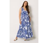 Yours Women's Palm Leaf Wrap Front Dress in Cobalt | Size: 26-28 Yours Cobalt 26-28