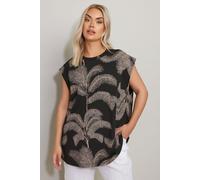 Yours Curve Palm Print Boxy T-Shirt - Women's - Plus Size Curve Black