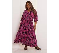 Yours Women's Palm Print Button Front Maxi Dress in Black | Size: 30-32 Yours Black 30-32