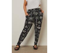 Yours Curve Palm Print Harem Trousers - Women's - Plus Size Curve Black