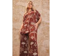 Palm Print Plisse Top Yours Brown 20